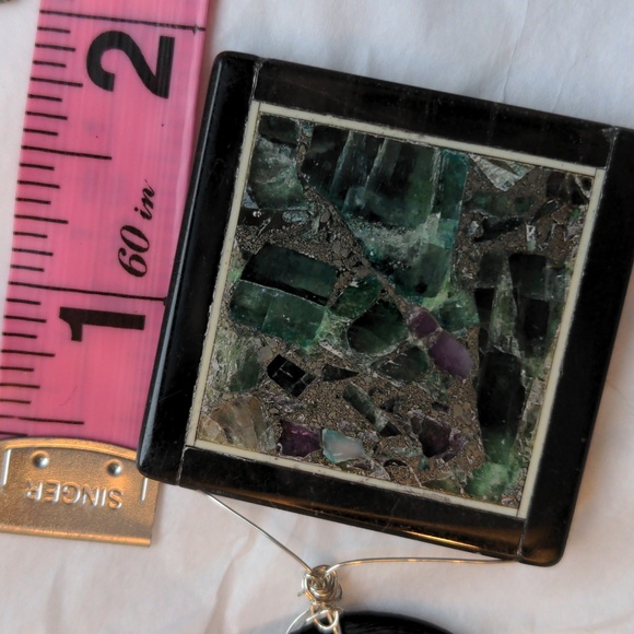 Inlaid gem necklace.  New Handcrafted, Emerald, amethyst, pyrite. 925 - Picture 7 of 7